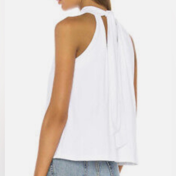 Mockneck white blouse with tie closure. - Picture 2 of 7